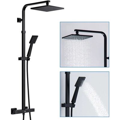 Colonna Doccia Termostatica Nera AURALUM - Soffione Quadrato 21,5cm e Doccetta - Sicurezza Colonna Doccia Termostatica Nera AURALUM - Soffione Quadrato 21,5cm e Doccetta - Sicurezza
