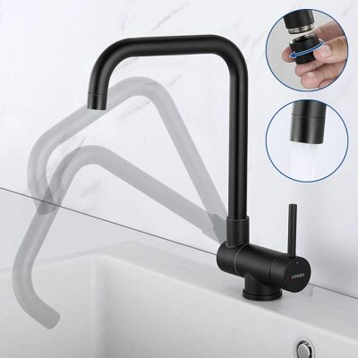 Grifo de Cocina Plegable Negro de Acero Inoxidable Lonheo - Giratorio 180-360° Grifo de Cocina Plegable Negro de Acero Inoxidable Lonheo - Giratorio 180-360°