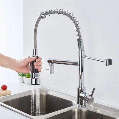 Grifo de Cocina AURALUM con Giro 360°, Ducha Extraíble, 2 Modos - Mezclador de Fregadero Grifo de Cocina AURALUM con Giro 360°, Ducha Extraíble, 2 Modos - Mezclador de Fregadero
