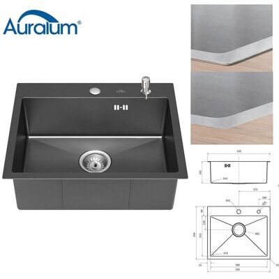 Lavello da Cucina in Acciaio Inox 55x45cm con Dispensatore di Sapone - Vasca Singola, Da Appoggio o Filotop Lavello da Cucina in Acciaio Inox 55x45cm con Dispensatore di Sapone - Vasca Singola, Da Appoggio o Filotop