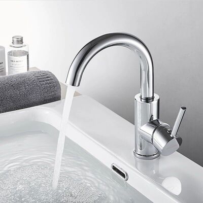 Grifo de lavabo cromado giratorio AURALUM - Mezclador ajustable caliente y frío Grifo de lavabo cromado giratorio AURALUM - Mezclador ajustable caliente y frío