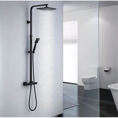 Colonna Doccia Termostatica Nera Auralum - Set con Soffione 21,5cm e Doccetta Colonna Doccia Termostatica Nera Auralum - Set con Soffione 21,5cm e Doccetta