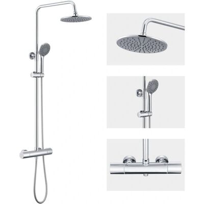 Colonna Doccia Termostatica Auralum con Miscelatore Rotondo, Set Doccia Pioggia da 22.5cm e Doccetta 3 Funzioni Colonna Doccia Termostatica Auralum con Miscelatore Rotondo, Set Doccia Pioggia da 22.5cm e Doccetta 3 Funzioni