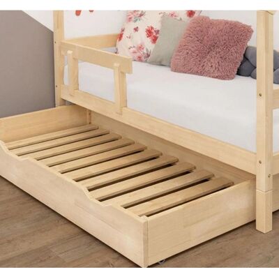Benlemi Tiroir en bois BUDDY sur roulettes avec deux découpes - Rangement ou deuxième lit - Tiroir de rangement pour lit - Publicité Benlemi Tiroir en bois BUDDY sur roulettes avec deux découpes - Rangement ou deuxième lit - Tiroir de rangement pour lit - Publicité