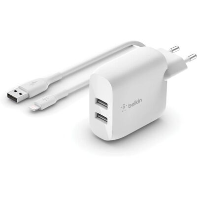 Caricatore da parete doppio USB 24W Belkin WCD001VF1MWH - Bianco Caricatore da parete doppio USB 24W Belkin WCD001VF1MWH - Bianco