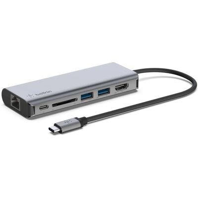 Belkin Laptop Dock/Port Replikator - Szary - USB-C 6-w-1 Belkin Laptop Dock/Port Replikator - Szary - USB-C 6-w-1