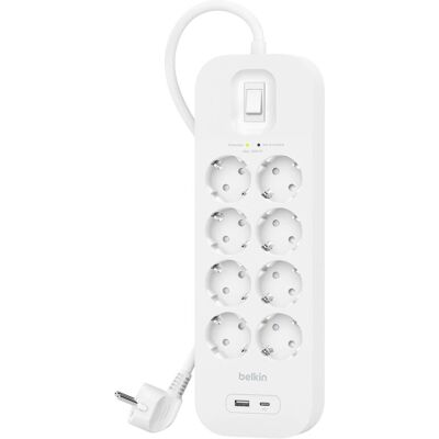 Enchufe múltiple Belkin - 8 enchufes, cable 2m, USB-C PD Enchufe múltiple Belkin - 8 enchufes, cable 2m, USB-C PD