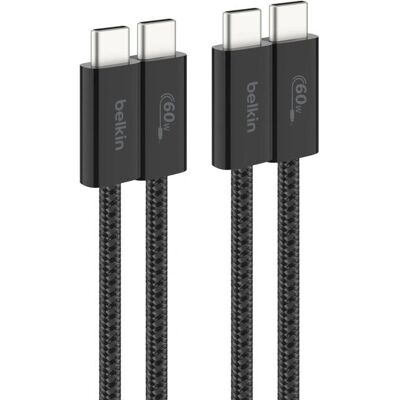 Belkin 2-Pack Flätad USB-C till USB-C kabel 5ft, 60W - Snabbladdning, Svart - USB-kabel Belkin 2-Pack Flätad USB-C till USB-C kabel 5ft, 60W - Snabbladdning, Svart - USB-kabel