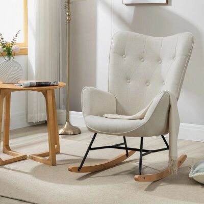 Meubles Cosy - Silla mecedora de madera de haya y tela beige - Comodidad y soporte Meubles Cosy - Silla mecedora de madera de haya y tela beige - Comodidad y soporte