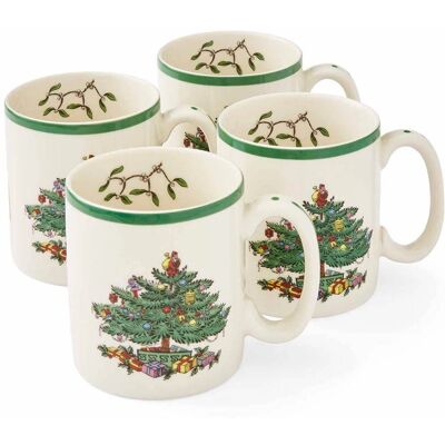 Spode Juletre Steingods Sett på 4 Kopper Spode Juletre Steingods Sett på 4 Kopper