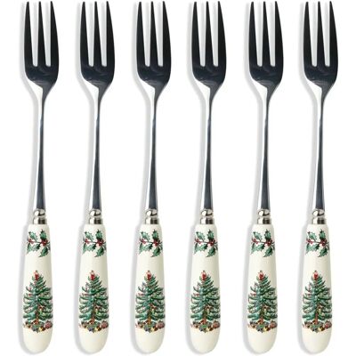 Spode Juletre Trakt Forkesett - 6 rustfritt stål & porselen Spode Juletre Trakt Forkesett - 6 rustfritt stål & porselen