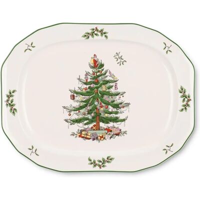 Spode Christmas Tree Stoneware Serving Plate - 35cm - White/Green Spode Christmas Tree Stoneware Serving Plate - 35cm - White/Green