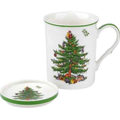 Spode Christmas Tree Mug and Coaster Set - White - Mug and Coaster Set Spode Christmas Tree Mug and Coaster Set - White - Mug and Coaster Set