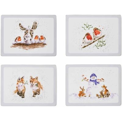 Wrendale Designs Set of 4 Christmas Animal Large Placemats - Placemat Wrendale Designs Set of 4 Christmas Animal Large Placemats - Placemat