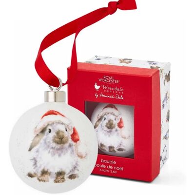 Wrendale Designs Ho Ho Ho Bauble - White, Rabbit, Festive - Christmas Bauble Wrendale Designs Ho Ho Ho Bauble - White, Rabbit, Festive - Christmas Bauble