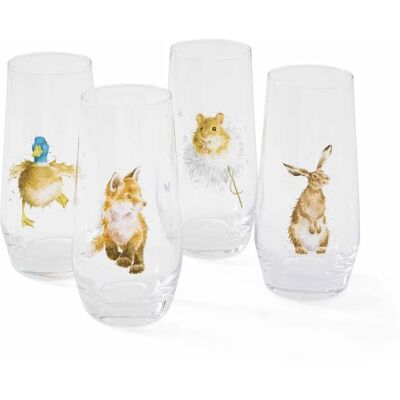 Wrendale Designs Highball Glasses - Set of 4, 550ml, Clear/Multi Wrendale Designs Highball Glasses - Set of 4, 550ml, Clear/Multi