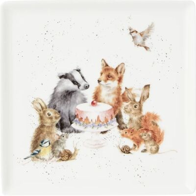 Wrendale Designs Woodland Party Square Plate - Ceramic, 18cm Wrendale Designs Woodland Party Square Plate - Ceramic, 18cm