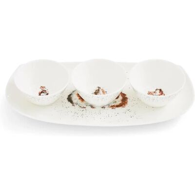 Wrendale Designs Guinea Pig 3 Bowls & Tray Set - Fine Bone China Wrendale Designs Guinea Pig 3 Bowls & Tray Set - Fine Bone China