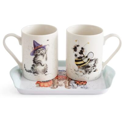Ensemble de 2 Tasses et Plateau en Porcelaine - Wrendale Designs Halloween - Publicité Ensemble de 2 Tasses et Plateau en Porcelaine - Wrendale Designs Halloween - Publicité