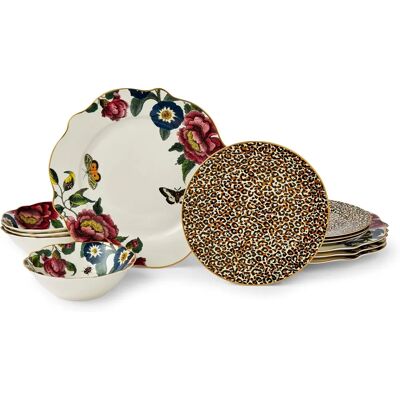 Spode Creatures of Curiosity Fine China 12-Piece Dinner Set - Victorian-Inspired Floral & Leopard Gold Spode Creatures of Curiosity Fine China 12-Piece Dinner Set - Victorian-Inspired Floral & Leopard Gold