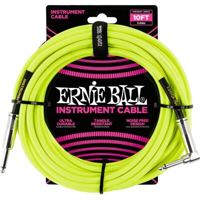 Ernie Ball Gele 3m Instrument Kabel - Recht & Hoek Ernie Ball Gele 3m Instrument Kabel - Recht & Hoek