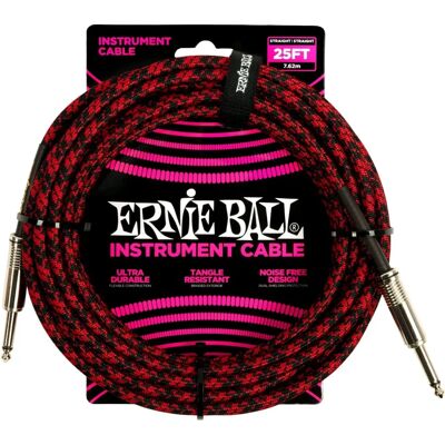 Ernie Ball Rote/Schwarze Geflechtsinstrumentenkabel - 7,5 m - Instrumentenkabel Ernie Ball Rote/Schwarze Geflechtsinstrumentenkabel - 7,5 m - Instrumentenkabel