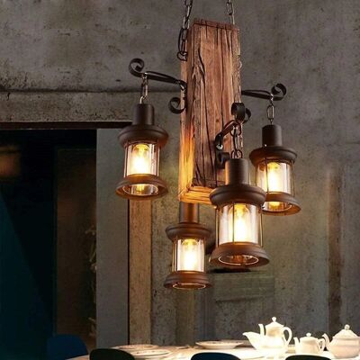 Senderpick - Retro Loft - Lámpara Colgante de 4 luces Senderpick - Retro Loft - Lámpara Colgante de 4 luces
