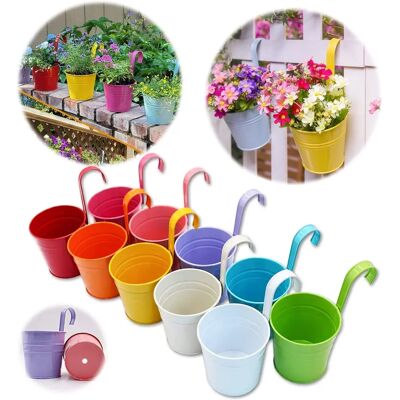 GIOVARA Vaso de Flores de Metal Grande - Decoração de Jardim Suspensa - Kit com 10 GIOVARA Vaso de Flores de Metal Grande - Decoração de Jardim Suspensa - Kit com 10
