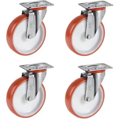 Roues-et-Roulettes.com Lot de roulettes pivotantes en polyuréthane rouge 100 mm - 510 kg Roues-et-Roulettes.com Lot de roulettes pivotantes en polyuréthane rouge 100 mm - 510 kg