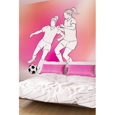 Origin Murals - Girls Playing Football - pink - Wall Mural Origin Murals - Girls Playing Football - pink - Wall Mural