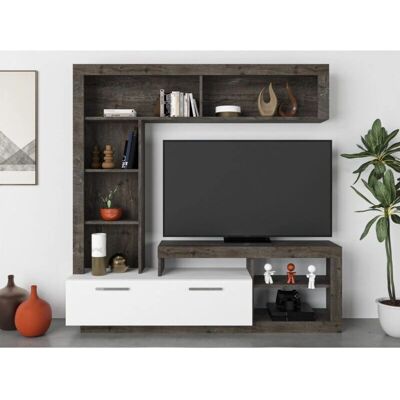 Caesaroo Mueble de TV de pared - 170cm, Caffè escuro y Blanco, Estantes abiertos, 70kg Caesaroo Mueble de TV de pared - 170cm, Caffè escuro y Blanco, Estantes abiertos, 70kg