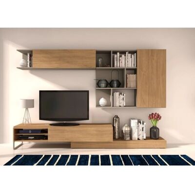 CAESAROO Mueble de Pared - 309cm Zahra, Madera & Gris, Reversible CAESAROO Mueble de Pared - 309cm Zahra, Madera & Gris, Reversible