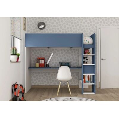 Cama Mezzanine Caesaroo con Escritorio - Azul Humo y Blanco Cama Mezzanine Caesaroo con Escritorio - Azul Humo y Blanco