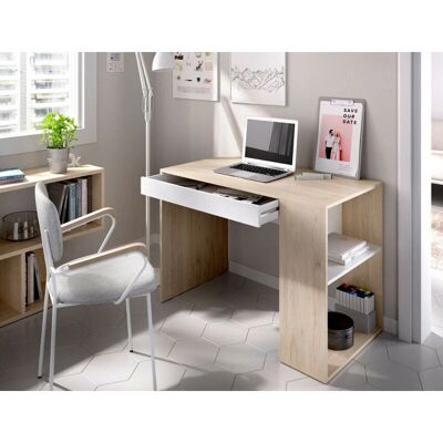 CAESAROO Schreibtisch - 115x50cm Weiß Matt & Naturholz mit Schublade CAESAROO Schreibtisch - 115x50cm Weiß Matt & Naturholz mit Schublade