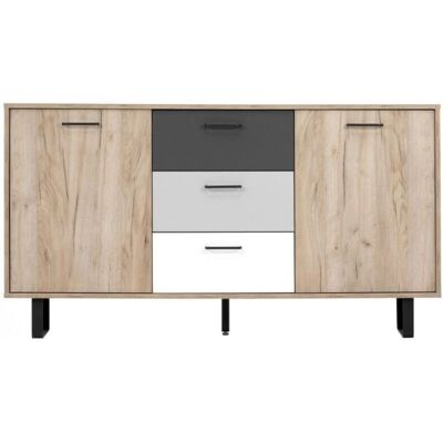 CAESAROO Aparador - 160x86H cm, Roble, Blanco, Gris CAESAROO Aparador - 160x86H cm, Roble, Blanco, Gris