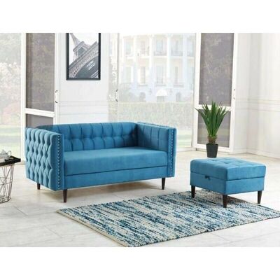 Sofá Azul Caesaroo con Almacenamiento - 167x83 cm - Ortopédico Sofá Azul Caesaroo con Almacenamiento - 167x83 cm - Ortopédico