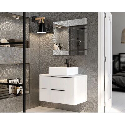 Caesaroo Mobile bagno sospeso 80cm in legno bianco lucido - Design Moderno Caesaroo Mobile bagno sospeso 80cm in legno bianco lucido - Design Moderno
