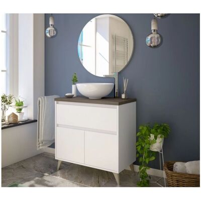 Caesaroo Mobile bagno - 80 cm Bianco Lucido e Olmo, Opzionale Specchio & LED Caesaroo Mobile bagno - 80 cm Bianco Lucido e Olmo, Opzionale Specchio & LED
