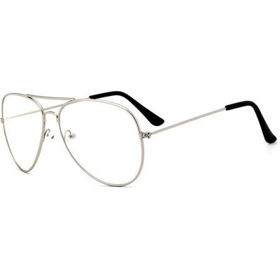 Megabilligt Retro Pilot Briller - Sølv Klar Glas Megabilligt Retro Pilot Briller - Sølv Klar Glas