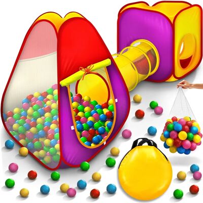 Kiduku Tente de jeu pour enfants 3 pièces + tunnel de rampement + 200 balles + sac - Publicité Kiduku Tente de jeu pour enfants 3 pièces + tunnel de rampement + 200 balles + sac - Publicité
