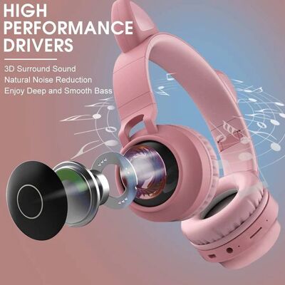 Casque sans fil Bluetooth Chronus avec oreilles de chat - Casque pour enfants - Pliable - Publicité Casque sans fil Bluetooth Chronus avec oreilles de chat - Casque pour enfants - Pliable - Publicité