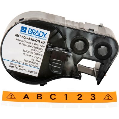 Brady - MC-500-595-OR-BK - Preto sobre laranja vinil - Fita etiqueta impressora Brady - MC-500-595-OR-BK - Preto sobre laranja vinil - Fita etiqueta impressora