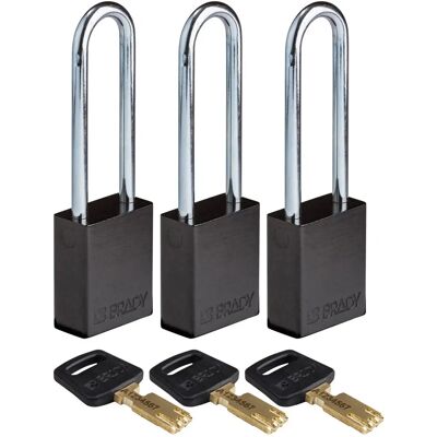 Brady - ALU-BLK-76ST-KA3PK - Schwarz - 76 mm - Vorhängeschloss Brady - ALU-BLK-76ST-KA3PK - Schwarz - 76 mm - Vorhängeschloss
