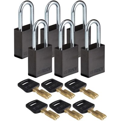 Brady - ALU-BLK-38ST-KD6PK - Noire - 38 mm - cadenas - Publicité Brady - ALU-BLK-38ST-KD6PK - Noire - 38 mm - cadenas - Publicité