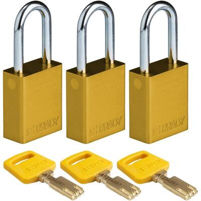 Brady - ALU-YLW-38ST-KA3PK - Gelb - 38mm - Vorhängeschloss Brady - ALU-YLW-38ST-KA3PK - Gelb - 38mm - Vorhängeschloss