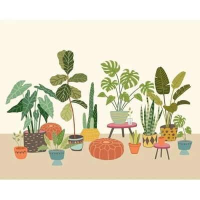 Origin Murals - Houseplants - Blue - PasteWall - Wall Mural Origin Murals - Houseplants - Blue - PasteWall - Wall Mural