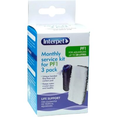 Interpet PF1 Aquarium Power Filter - Monthly Service Kit - Pack of 3 Interpet PF1 Aquarium Power Filter - Monthly Service Kit - Pack of 3