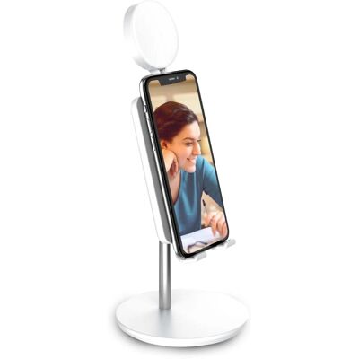 Support Smartphone DigiPower Shine avec Anneau Lumineux - Blanc - Publicité Support Smartphone DigiPower Shine avec Anneau Lumineux - Blanc - Publicité