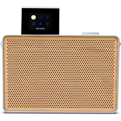 Pure Evoke Play - Wood Edition, système de musique polyvalent en blanc coton avec grille en cerisier - Publicité Pure Evoke Play - Wood Edition, système de musique polyvalent en blanc coton avec grille en cerisier - Publicité
