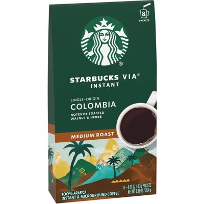 Paquets de café instantané Starbucks Via Colombie - Torréfaction moyenne - Publicité Paquets de café instantané Starbucks Via Colombie - Torréfaction moyenne - Publicité